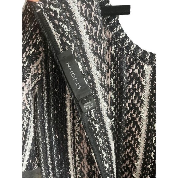 St John Womens Black Zip Knee Length Vertical Striped Tweed Sheath Dress Size 6 - Picture 10 of 13